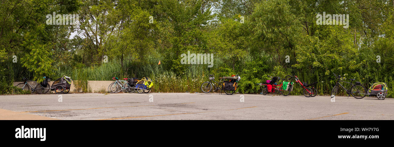 Mit dem Fahrrad durch Chicago, Parks und Spielplätze Stockfoto