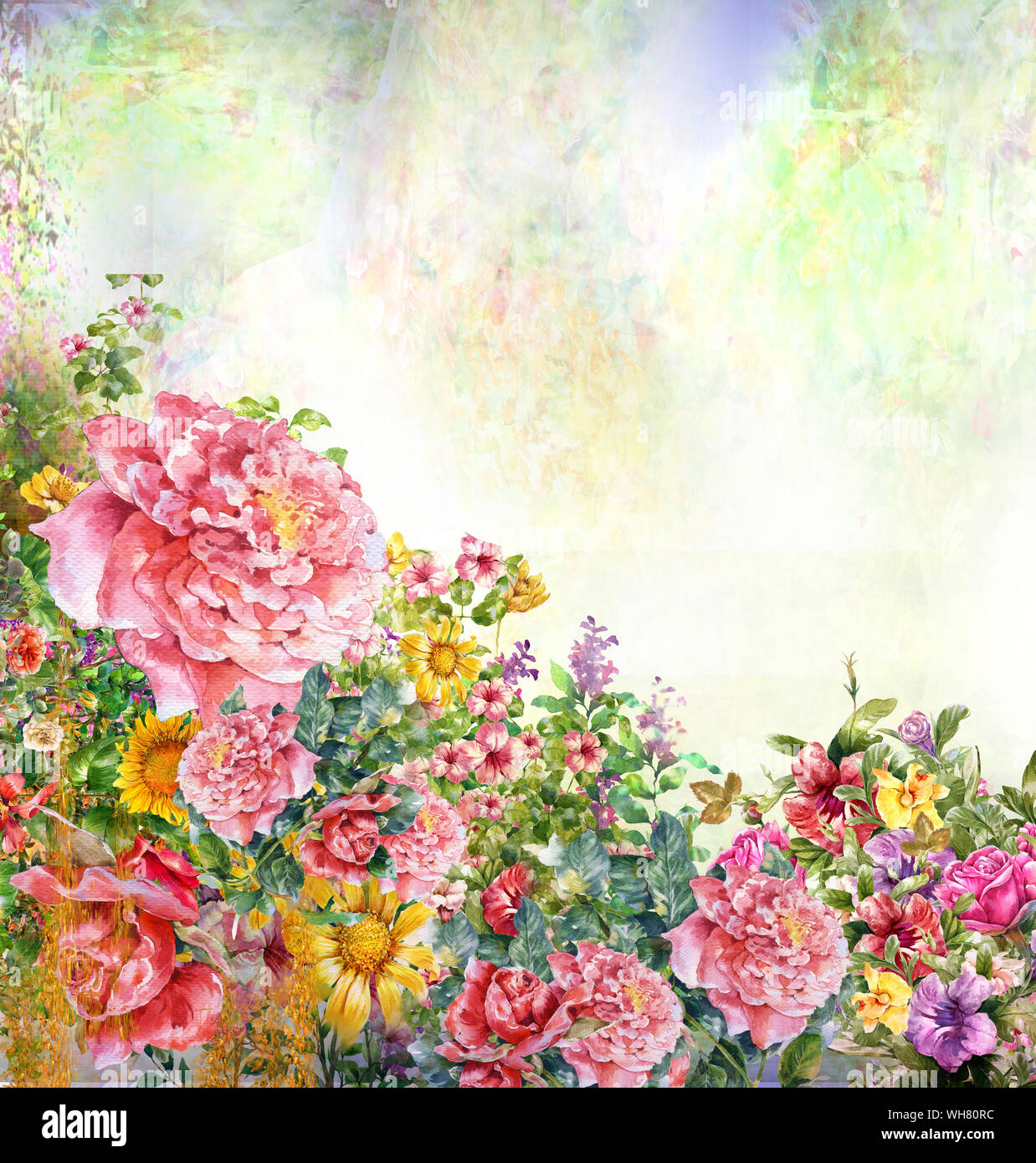 Abstrakte bunte Blumen Aquarell Malerei. Frühling bunt in der Natur Stockfoto