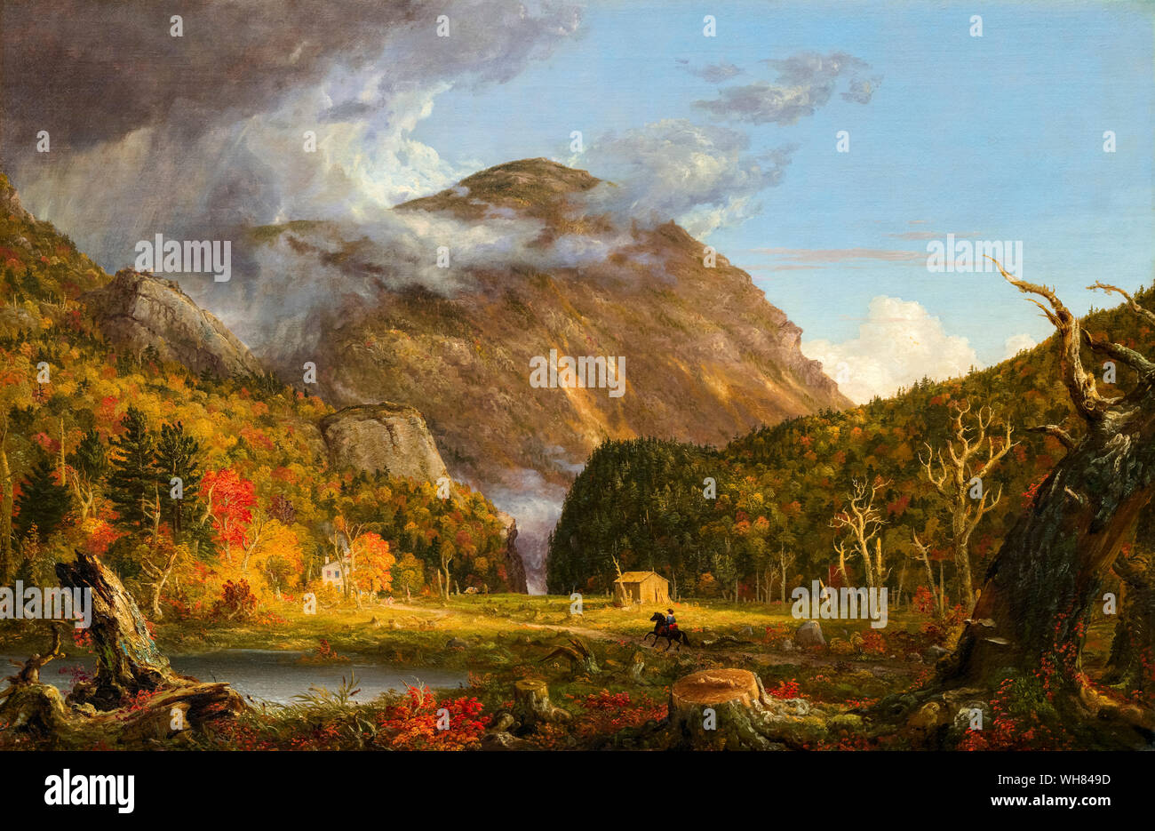 Thomas Cole, Landschaftsmalerei, einen Blick auf die Passhöhe bezeichnet die Kerbe auf die Weißen Berge (Crawford Notch), 1839 Stockfoto