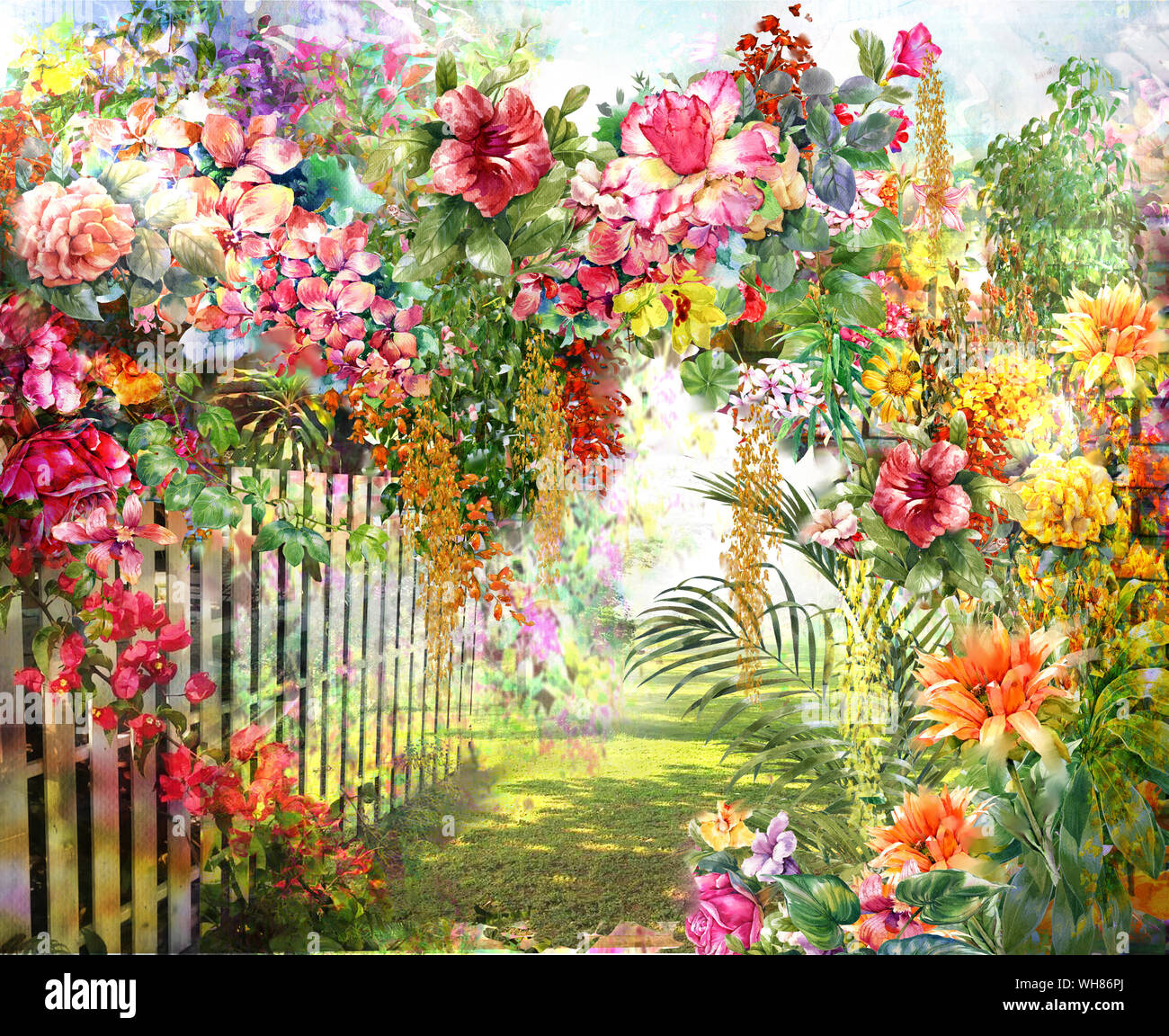 Abstrakte bunte Blumen Aquarell Malerei. Frühling bunt in der Natur Stockfoto