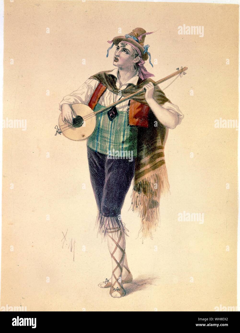 Der Schauspieler Dupuis als Piquillo in Offenbachs Operette La Périchole (périchole) 1868. Kostüme des Theater (Kostüme der Theater) 1860. Jacques Offenbach (1819-1880) war ein deutscher, französischer Komponist und Cellist. Er war einer der Begründer der Operette Form, ein Vorläufer des modernen musikalische Komödie. Stockfoto