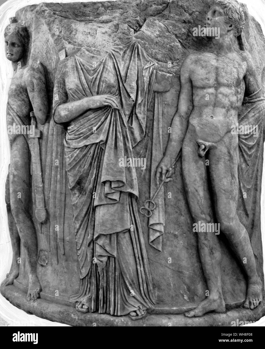 Basis einer Spalte aus der Tempel der Artemis von Ephesus, Hermes und Askists. Stockfoto