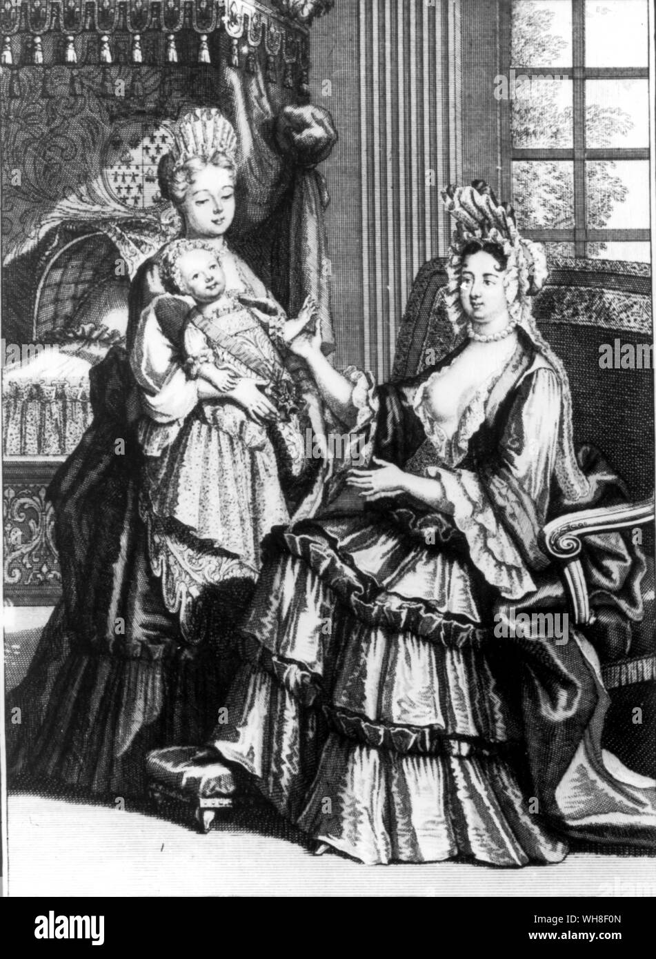 Die duchesse de Bourgogne (Herzogin von Burgund) mit ihrem Sohn, dem Duc de Bretagne (Herzog von Bretagne). Der Sonnenkönig von Nancy Mitford, Seite 213. . . Stockfoto