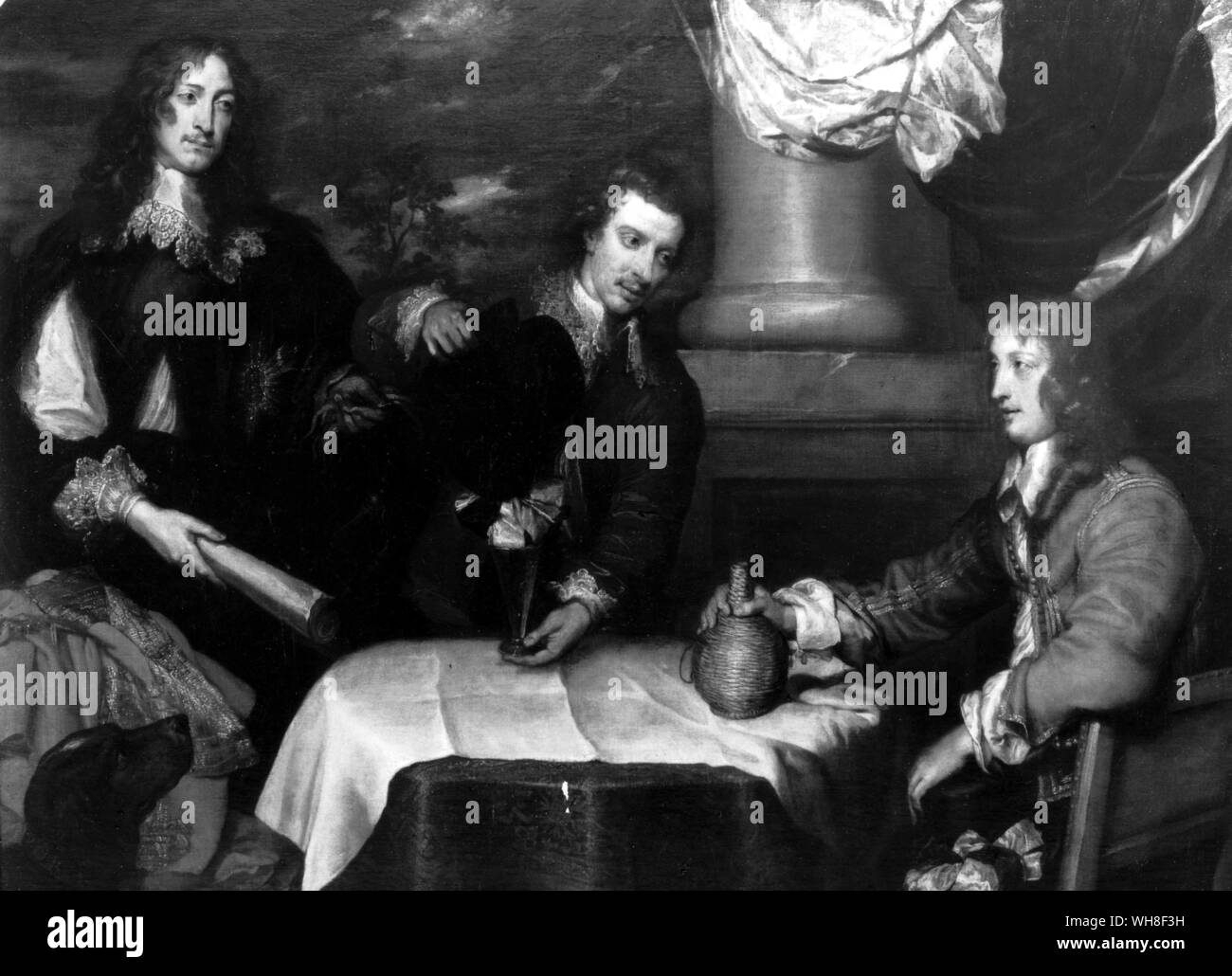 Prince Rupert mit Colonel William Murray und Colonel John Russell, 1644 von William Dobson (1611-1646). Rupert, Herzog von Bayern, die gemeinhin als Prince Rupert von Rhein, (1619-1682), war ein Soldat und Erfinder, und Kommandant der königlichen Kavallerie während des Englischen Bürgerkriegs. Dieser Krieg ohne einen Feind von Richard Ollard, Seite 98. Stockfoto