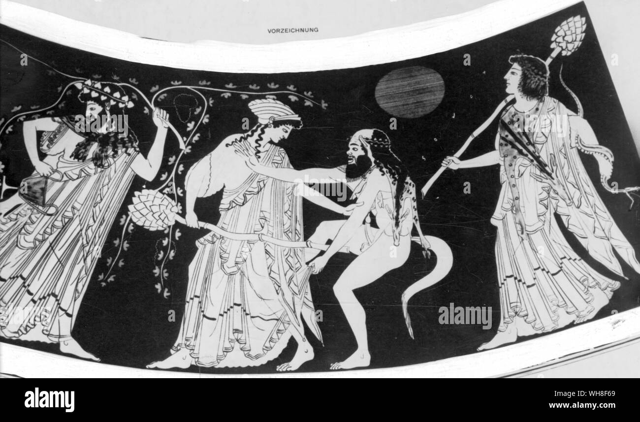 Dionysos, Gott des Weines. Dionysos war wichtiger als der Inbegriff und Anführer einer Religion der Liebe. Männer von Athen von Rex Warner Seite 178. Stockfoto