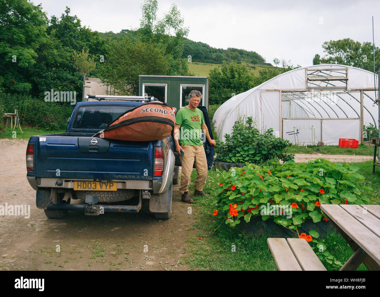 Guy Singh-Watson, Landwirt und Gründer von Riverford, die jetzt rund 50.000 veg Boxen um Großbritannien jede Woche liefert. Stockfoto