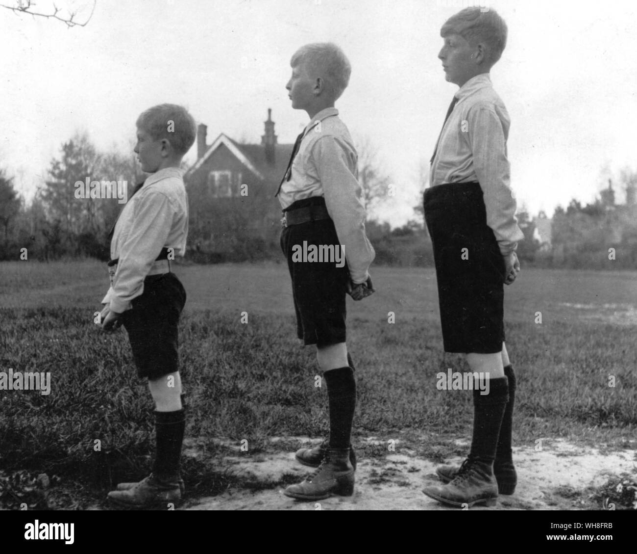 Die drei Brüder: auden Wystan, John und Bernard, 1914. W H Auden, das Leben eines Dichters, von Charles Osborne.. Stockfoto