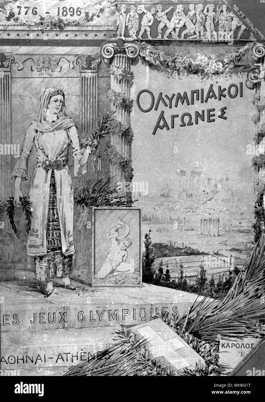 Les Jeux Grand Ski (Olympische Spiele) Programm für die Olympischen Spiele 1896 in Athen. Die Olympischen Spiele Seite 25. Stockfoto