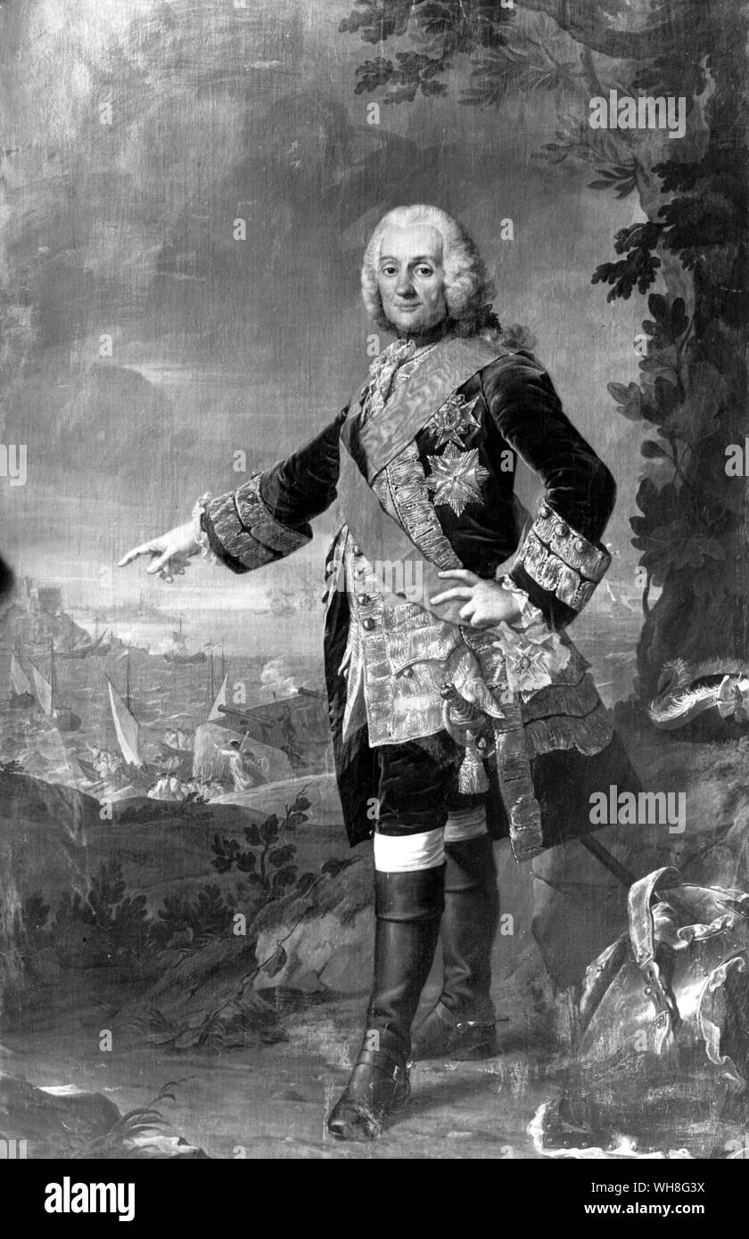 François de Chevert (1695-1769), französischer General. . Er führte die Belagerung von Prag im Österreichischen Erbfolgekrieg mit seiner Grenadiere 1741 und verteidigte die Stadt gegen die österreichischen Truppen. Friedrich der Große von Nancy Mitford, Seite 118. Stockfoto