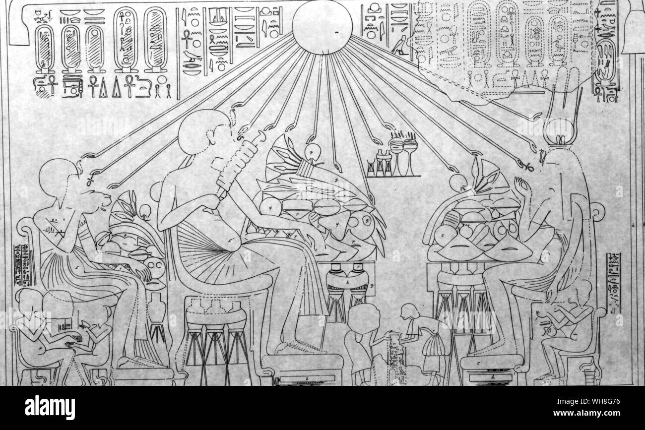 Die königliche Bankett zu Ehren der Teje (Grab des Huya). Von Christiane Desroches Noblecourt, Seite 155 Tutanchamun.. Stockfoto
