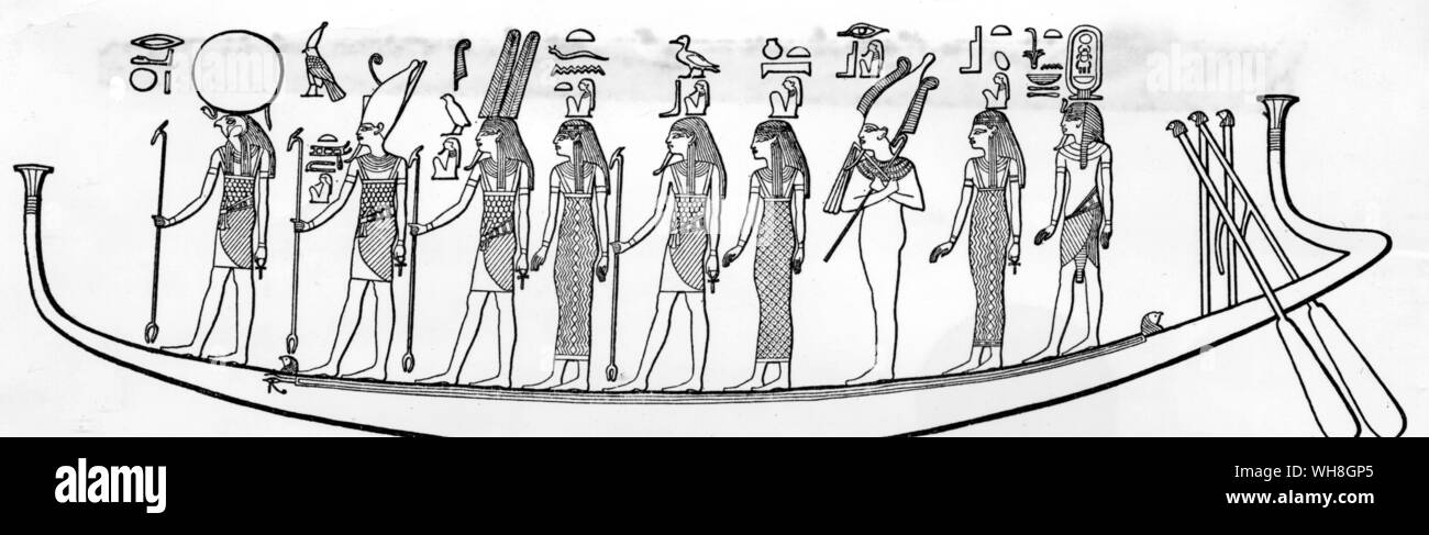 Das Solarboot auf dem tutanchamun ist die Begleitung der Götter. Von Christiane Desroches Noblecourt, Seite 261 Tutanchamun. Stockfoto