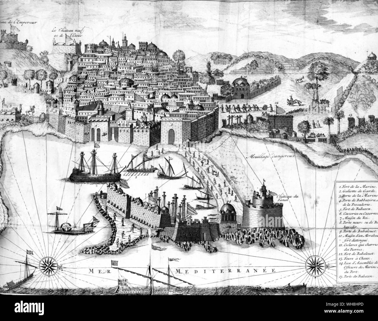 Blick auf Algier und Seine notorischen Hafenmole, errichtet und von christlichen Sklaven gehalten. Die African Adventure - eine Geschichte von Afrikas Entdecker von Timothy Severin Seiten 72 und 73. Stockfoto