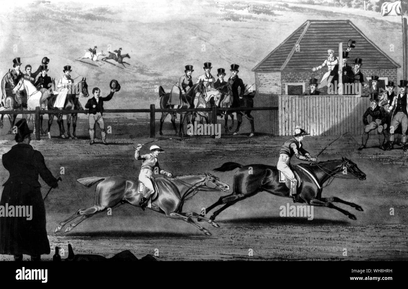 Pony Rennen für hundert Guineen. Herr J. W. Klug ist dandy Beat in Epsom von Herrn W. Theobold MAT. O. der Minze. 3. November 1849. Dandy, 6 Jahre alt, 12 Hände 3 Zoll hoch, wurde von Herrn T. Falkner und bekamen durch zweifelhafte gezüchtet. Er hat zehn Mal in dieser Saison, von denen er Acht gegenüber Hartley-Row, Marlow, Edgware, Eton, Thames-Ditton, Croydon & Barnett, an dem Ort, den er am gleichen Tag die Ponys Cup und die galloways Cup läuft sowohl für fünf 2 Meile Rennen gewonnen hat. Mat. O. der Mint hat drei 50 Gs bei Barnet gewonnen: Eine 50 Gs in Egham & 50 Gs in Ascot. Zwei 50 Gs in Epsom. Auch 100 Gs in Epsom schlagen Stockfoto