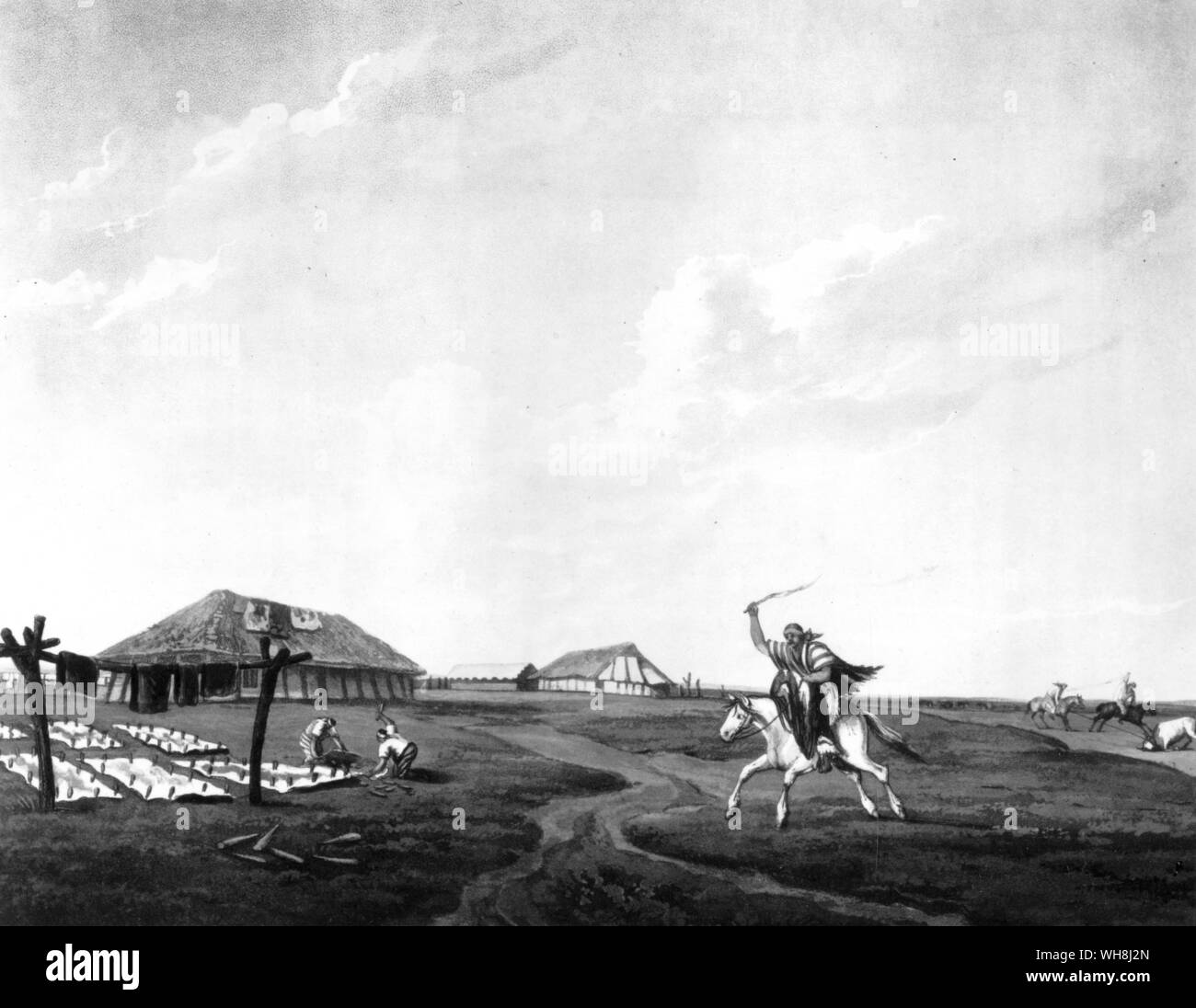 Estancia auf dem Rio San Pedro. Darwin und der Beagle von Alan Moorhead, Seite 112. Stockfoto