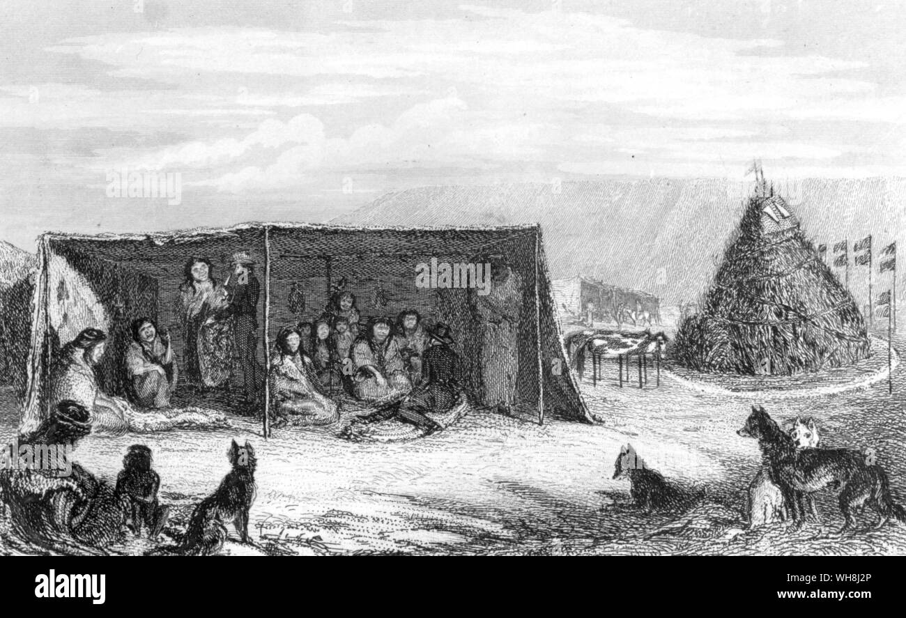 Toldo, oder Hütte, und Grab des Patagonischen Indianer. Darwin und der Beagle von Alan Moorhead, Seite 109. Stockfoto
