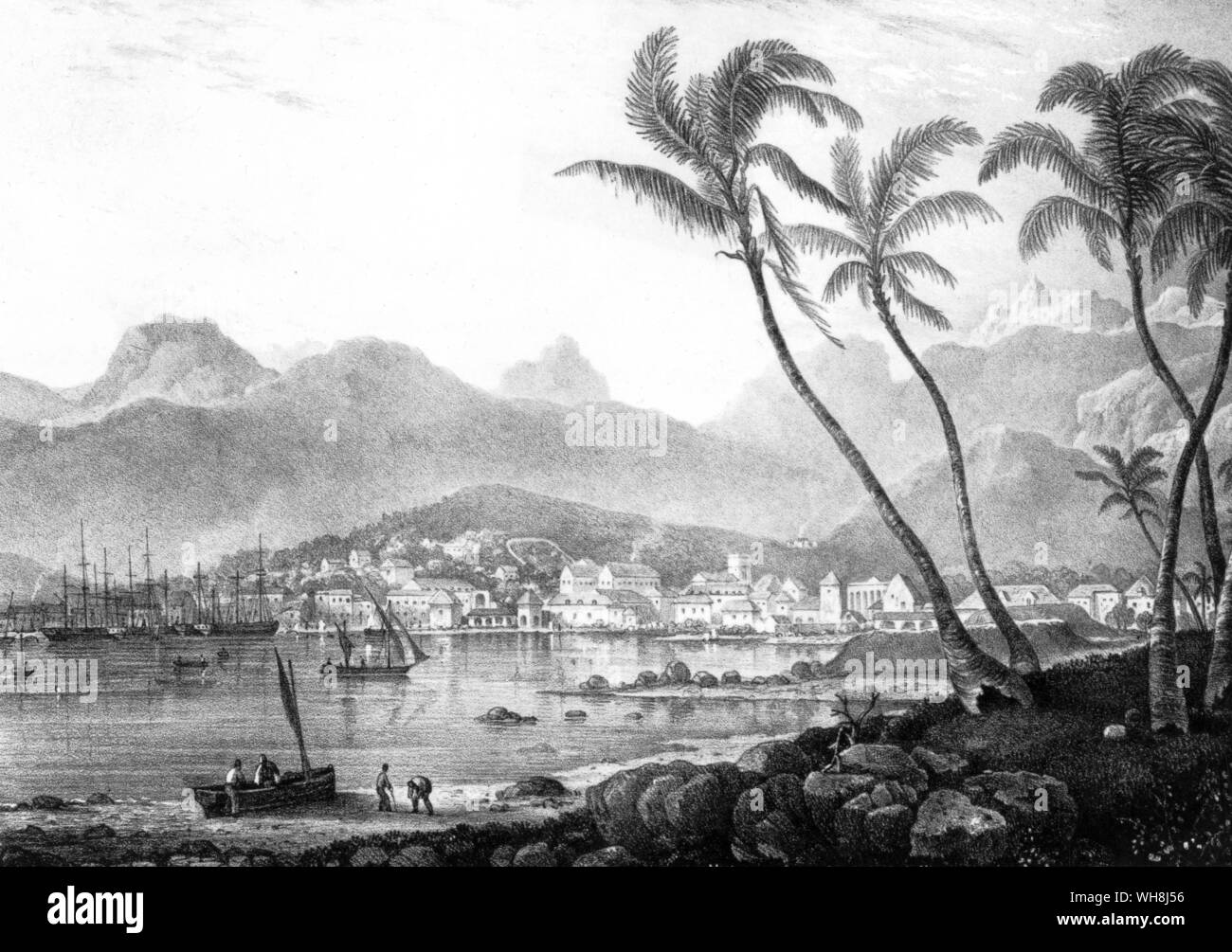Port Louis, der Hauptstadt von Mauritius. Nach seiner Enttäuschung in der Landschaft von Australasien, Darwin gefunden, dass "der Aspekt der Insel entsprach den Erwartungen der vielen bekannten Beschreibungen von seiner schönen Landschaft" angehoben. Darwin und der Beagle von Alan Moorhead, Seite 238. Stockfoto