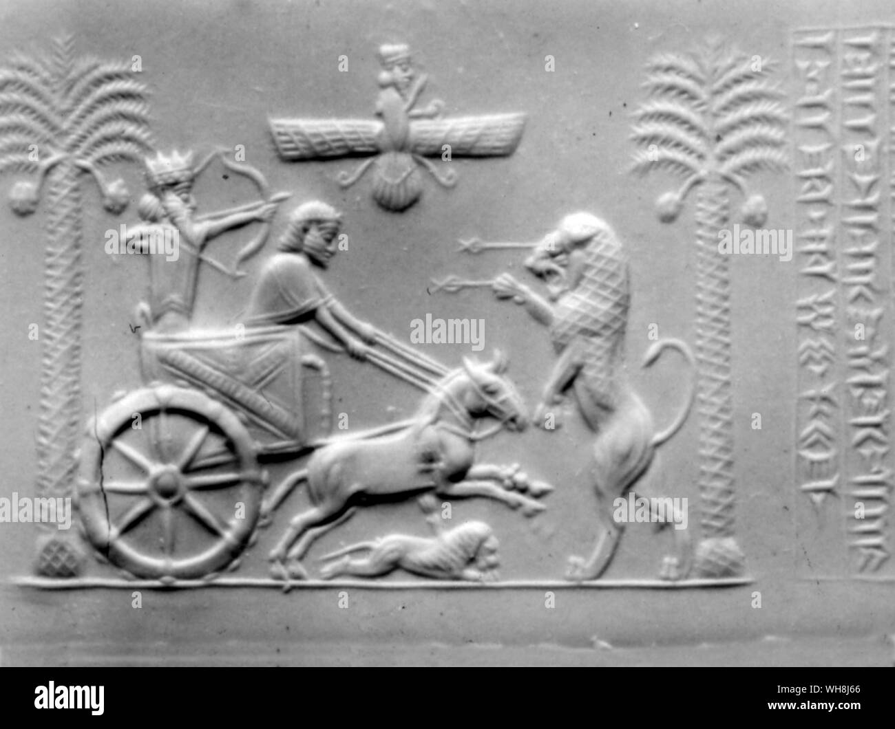 Kutschen der Antike Darius der Große König gejagt Lion aus einem Wagen mit Speichenrädern (6. Jahrhundert v. Chr.) Stockfoto