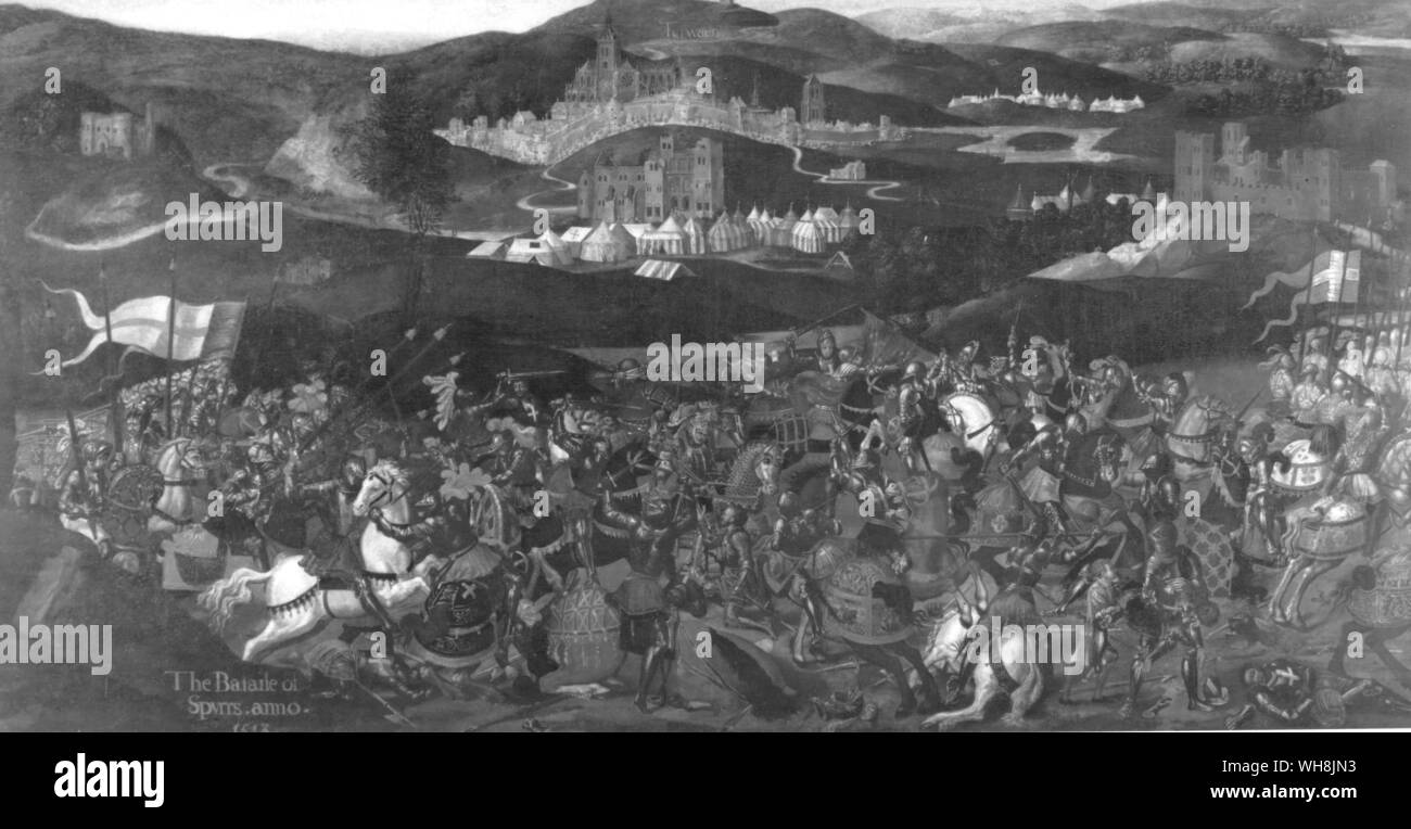 Kampf der Sporne Die englische Kavallerie Routing die Französischen Streitkräfte 1513 Stockfoto