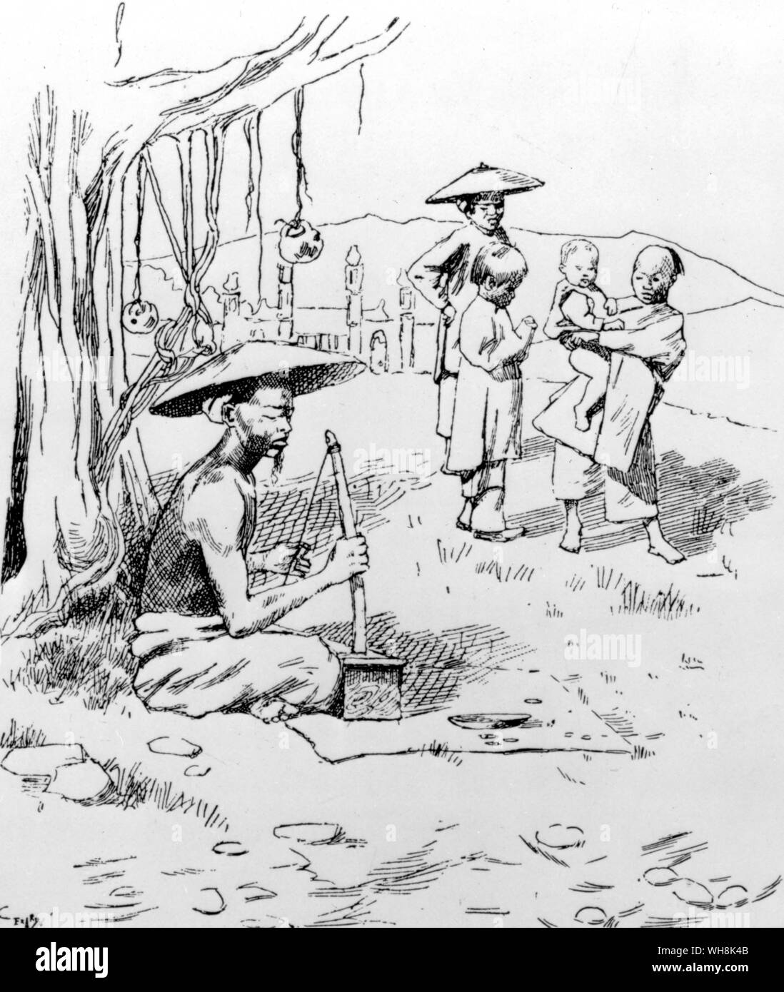 Native Spione wurden ausgiebig verwendet Bewegungen zu melden und zu handeln, als Boten namens coolie Straßenbahnen Indochina 1883-91 Stockfoto