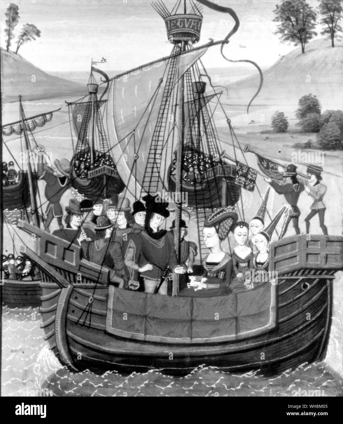 Königin Isabella Rückkehr aus Frankreich im Gespräch mit Sir John hennegau aus dem vierzehnten Jahrhundert Manuskript Stockfoto