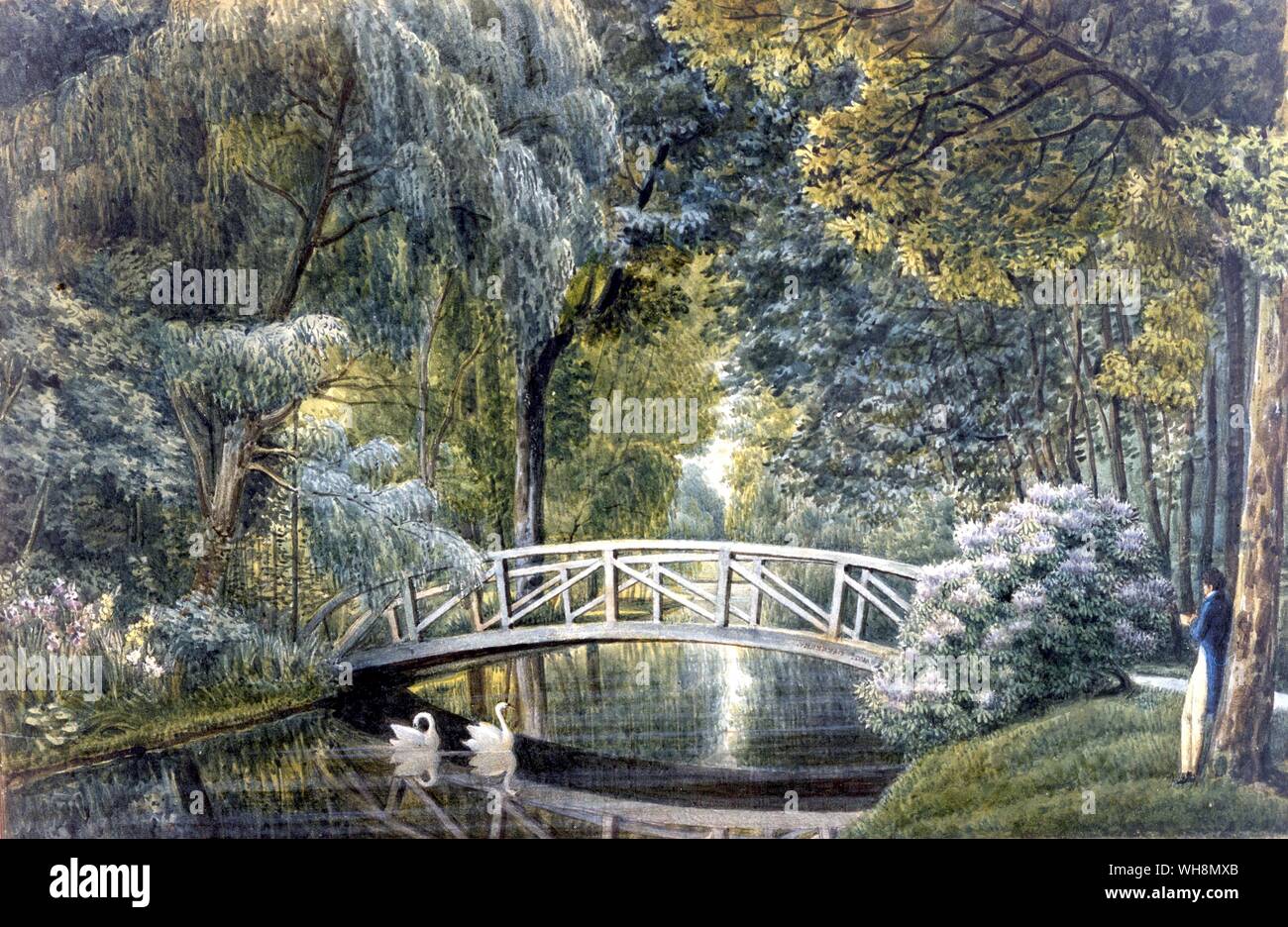 Blick auf die hölzerne Brücke über den Fluss an Malmaison. Aquarell in der gleichen Serie. Colletion Malmaison. Foto: Studio Laverton Stockfoto