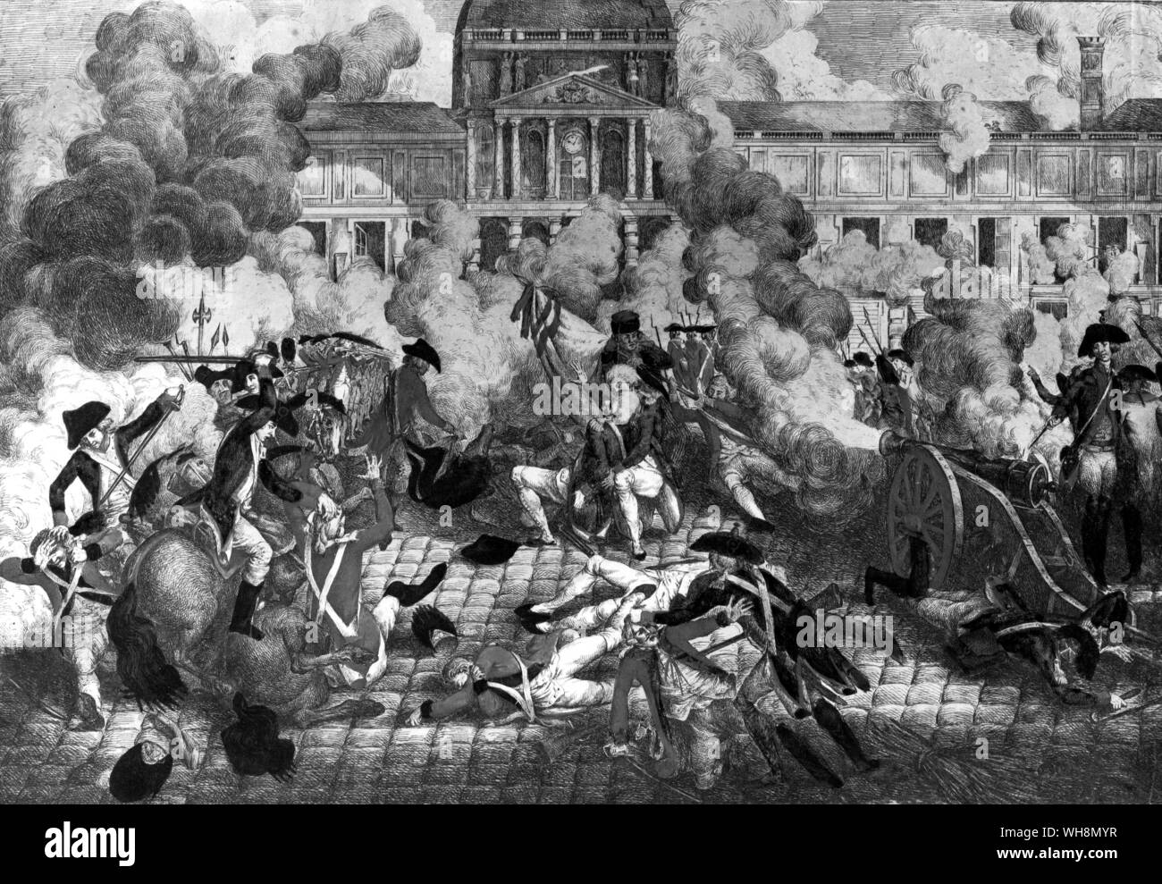 Den Angriff auf die Tuilerien durch die Pariser Mob am 10. August 1792, durch ein Massaker von Adligen und Schweizergardisten gefolgt. Bonaparte angewidert Augenzeuge, schreiben: "Wenn Louis XVI sein Pferd montiert hatte, der Sieg wäre gewesen sein..." Musee Carvavalet, Paris, Foto: Lauros-Giraudon Stockfoto