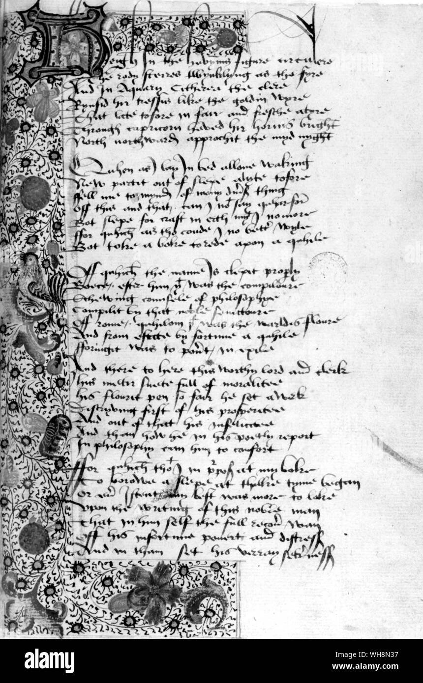 Während ein Captive James I. von Schottland schrieb' des Königs Quair" eine melancholische und trotzdem sensibel Lyrik Gedicht. Es wurde entdeckt und im Jahre 1783 von Lord Woodhouselee gedruckt Stockfoto