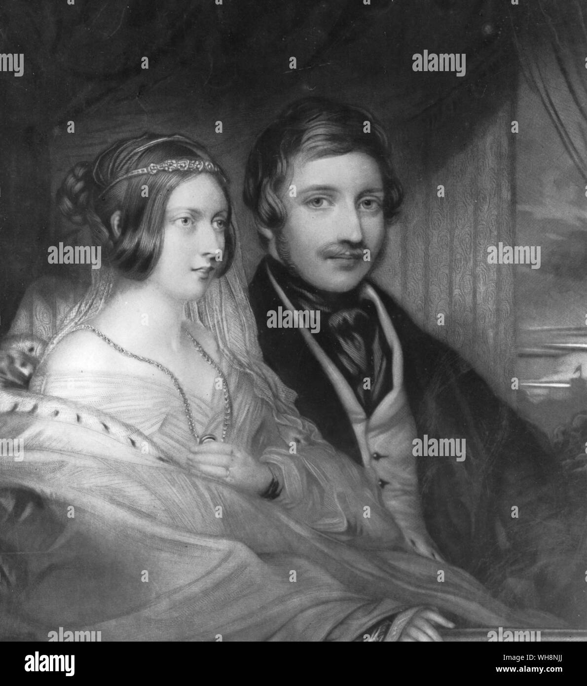Königin Victoria und Prinz Albert von Leben in der Königsloge an der italienischen Oper in ihrem ersten Jahr der Marraige gezeichnet Stockfoto
