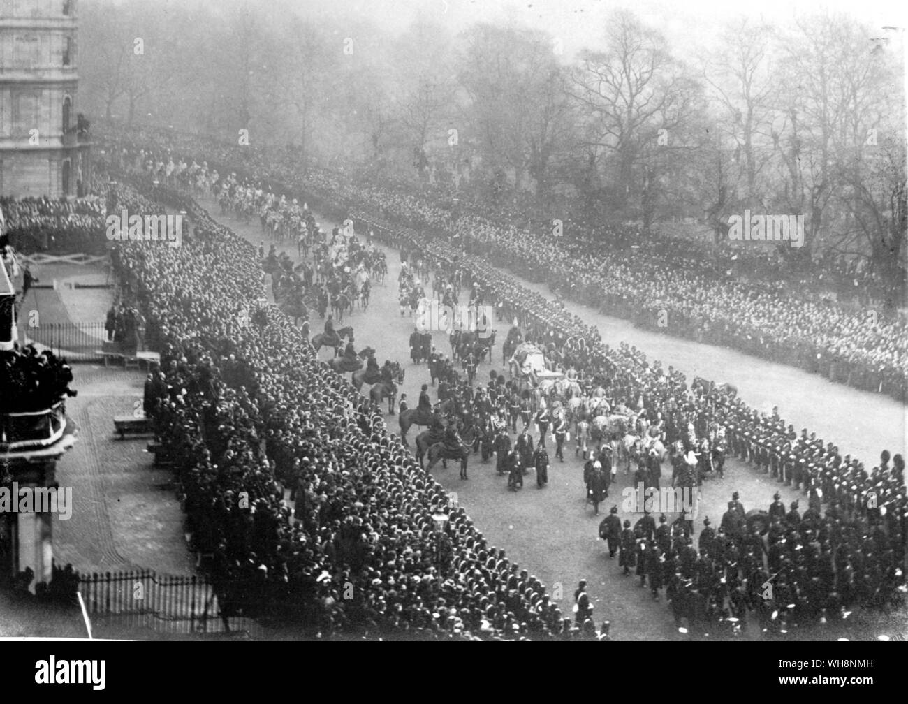 Trauerzug von Queen Victoria, London auf den Weg nach Windsor vom 2. Februar 1901 hinter dem Sarg stieg der neue König Edward VII. und seinem Neffen, der Kaiser Stockfoto