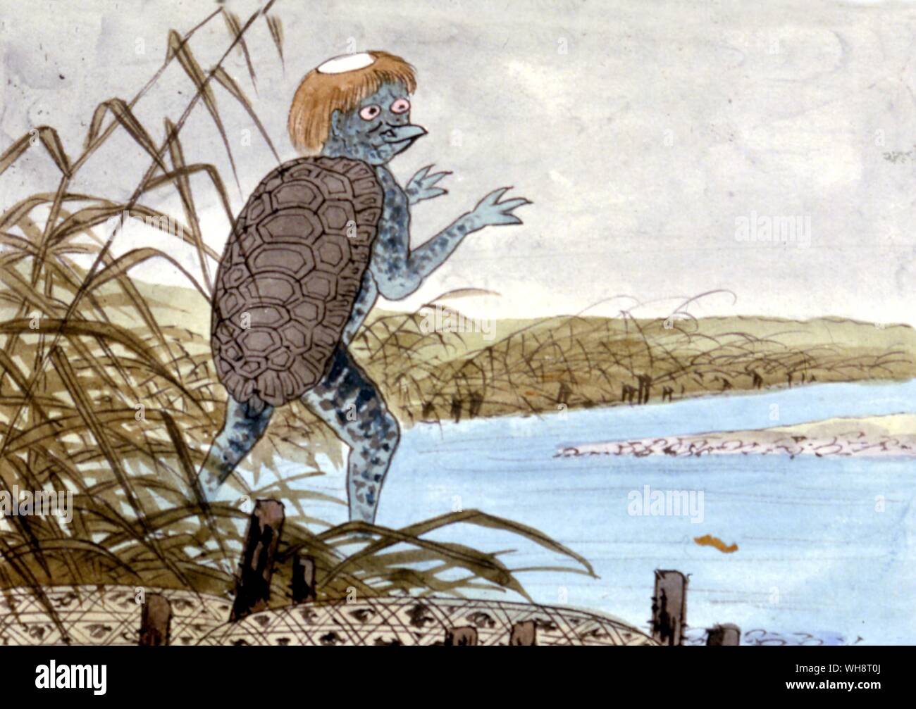 Fabelwesen namens Kappa mit einer Schildkröte. Stockfoto