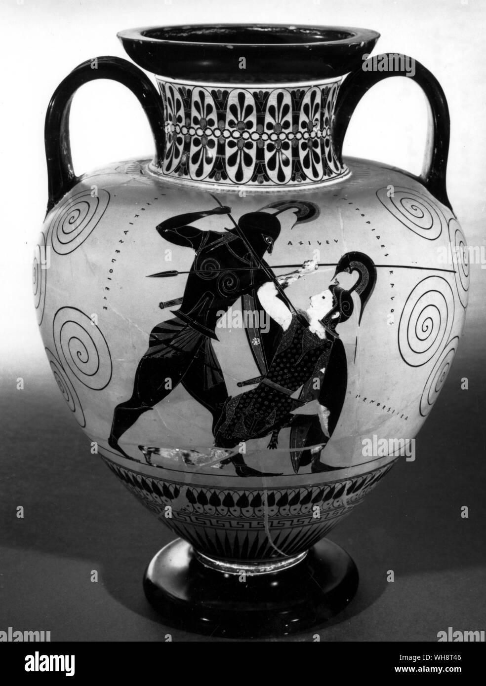 Schwarze Figur Hals Amphora. Achilles bereitet die amazon Penthesilea zu töten Stockfoto
