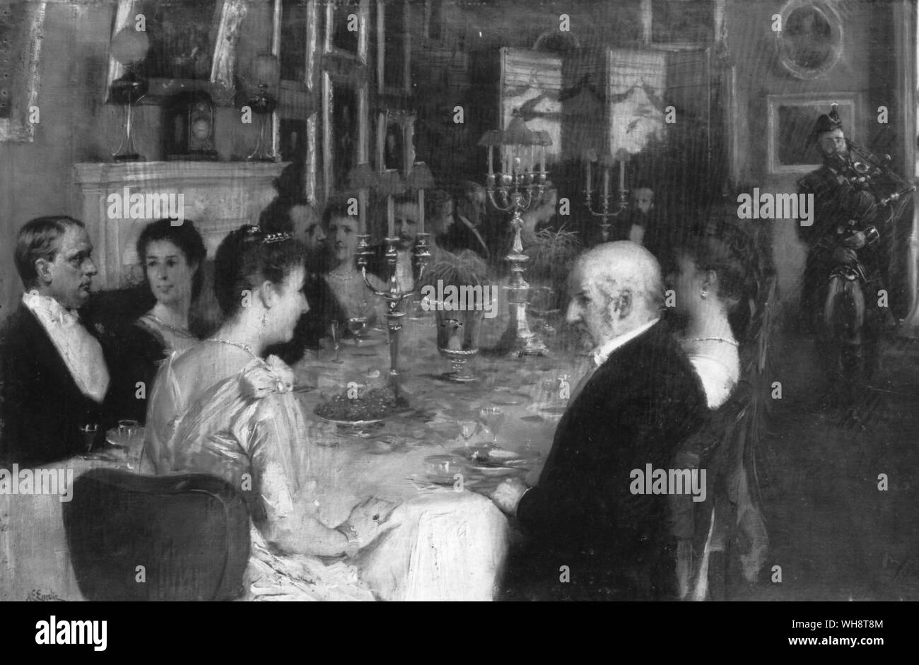 Speisen in Haddo House von Alfred Edward Emslie 1884. Im Vordergrund sind Lady Aberdeen und auf ihrem rechten Gladstone Stockfoto