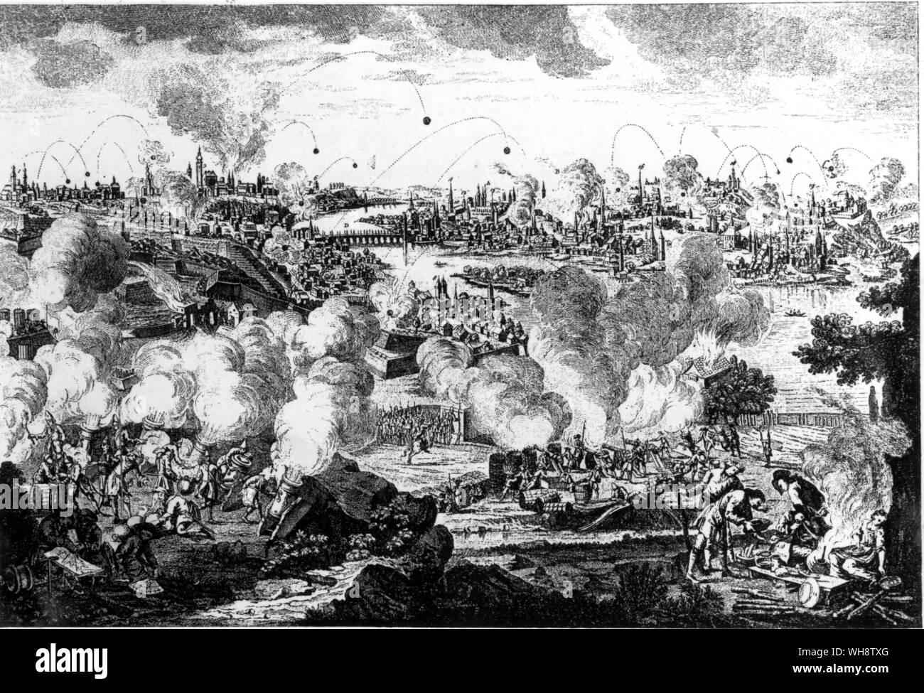 Die Bombardierung von Prag, 29.-30. Mai 1757. Kupferstich von S. S. Benazech Stockfoto