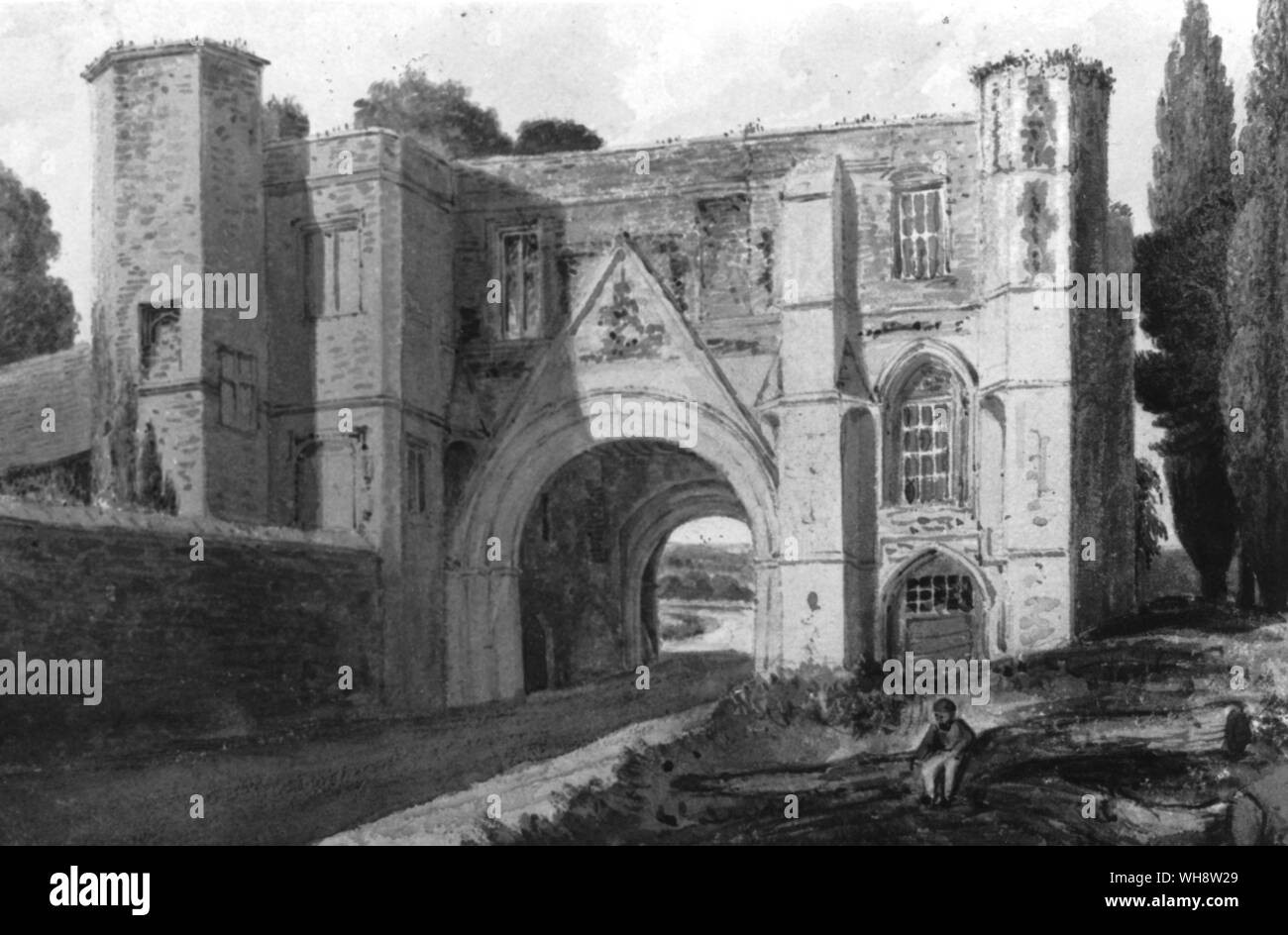 Die Abtei Schule Lesung im Gateway an die Abtei 1783 untergebracht Stockfoto