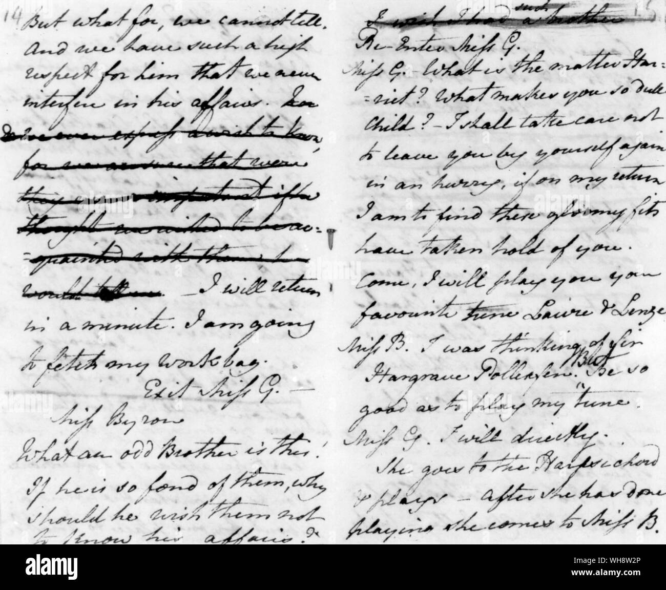 Teil von Jane Austens Manuskript eines Spielen berechtigt, Sir Charles Grandison oder die glücklichen Mann, eine Komödie aus der Geschichte von Sir Charles Grandison von Samuel Richardson angepasst Stockfoto