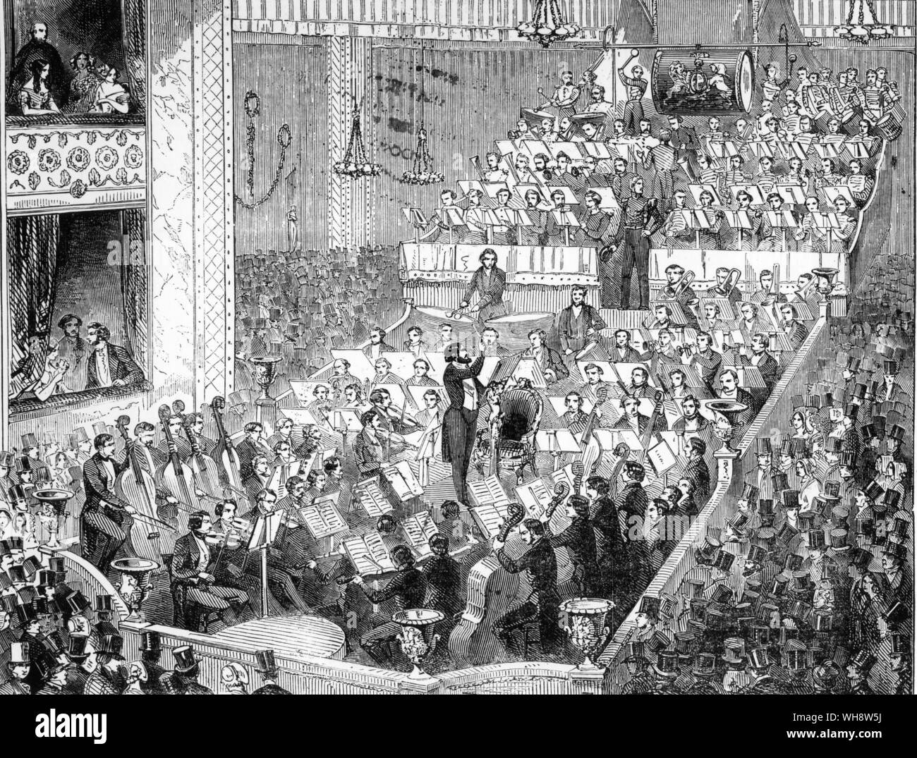 Jullien's Konzert Orchester und vier militärischen Bands am Covent Garden Theatre 1846 Stockfoto