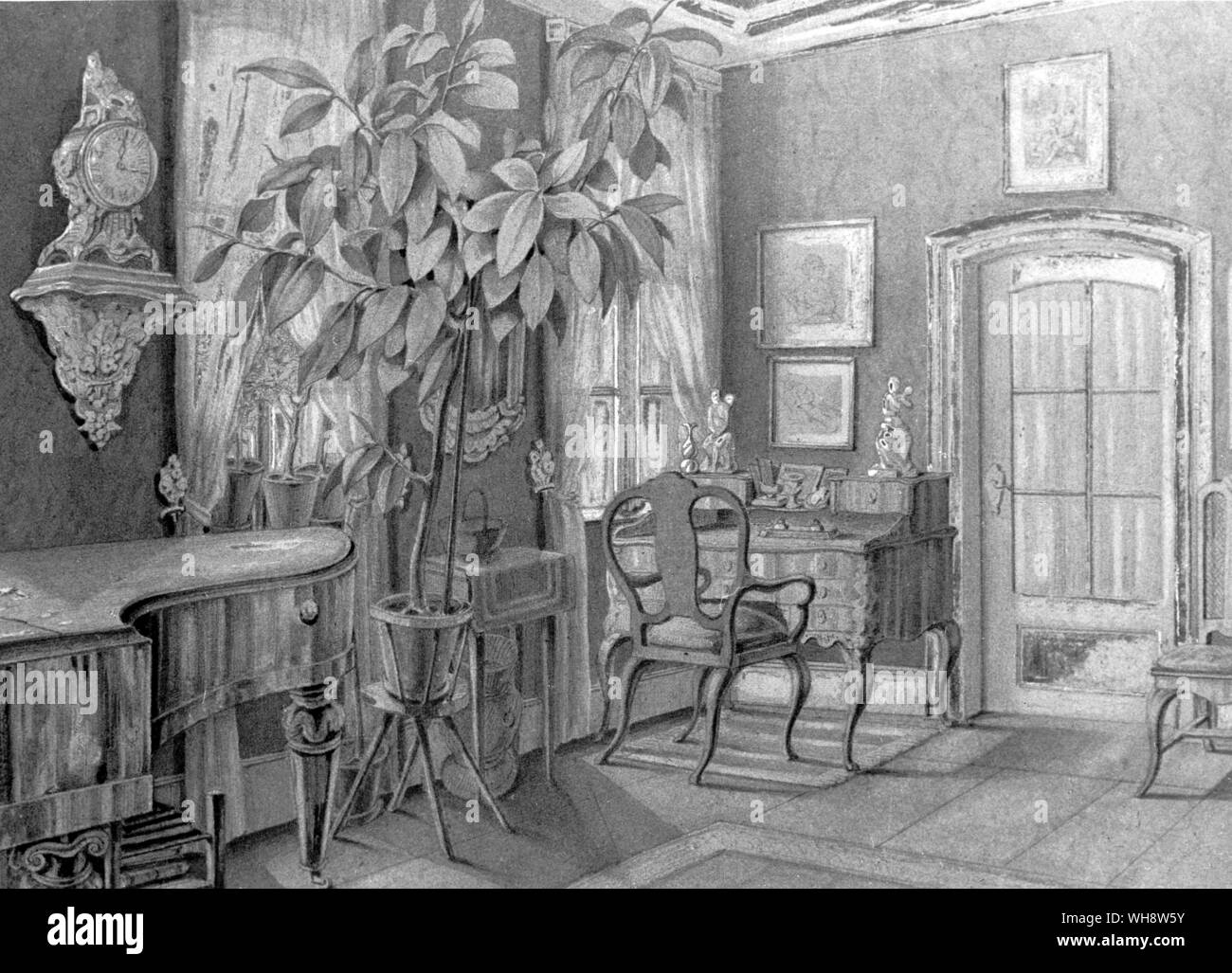 Rebekah's Zimmer Leipzigerstrasse Bleistiftzeichnung von Felix Mendelssohn Stockfoto