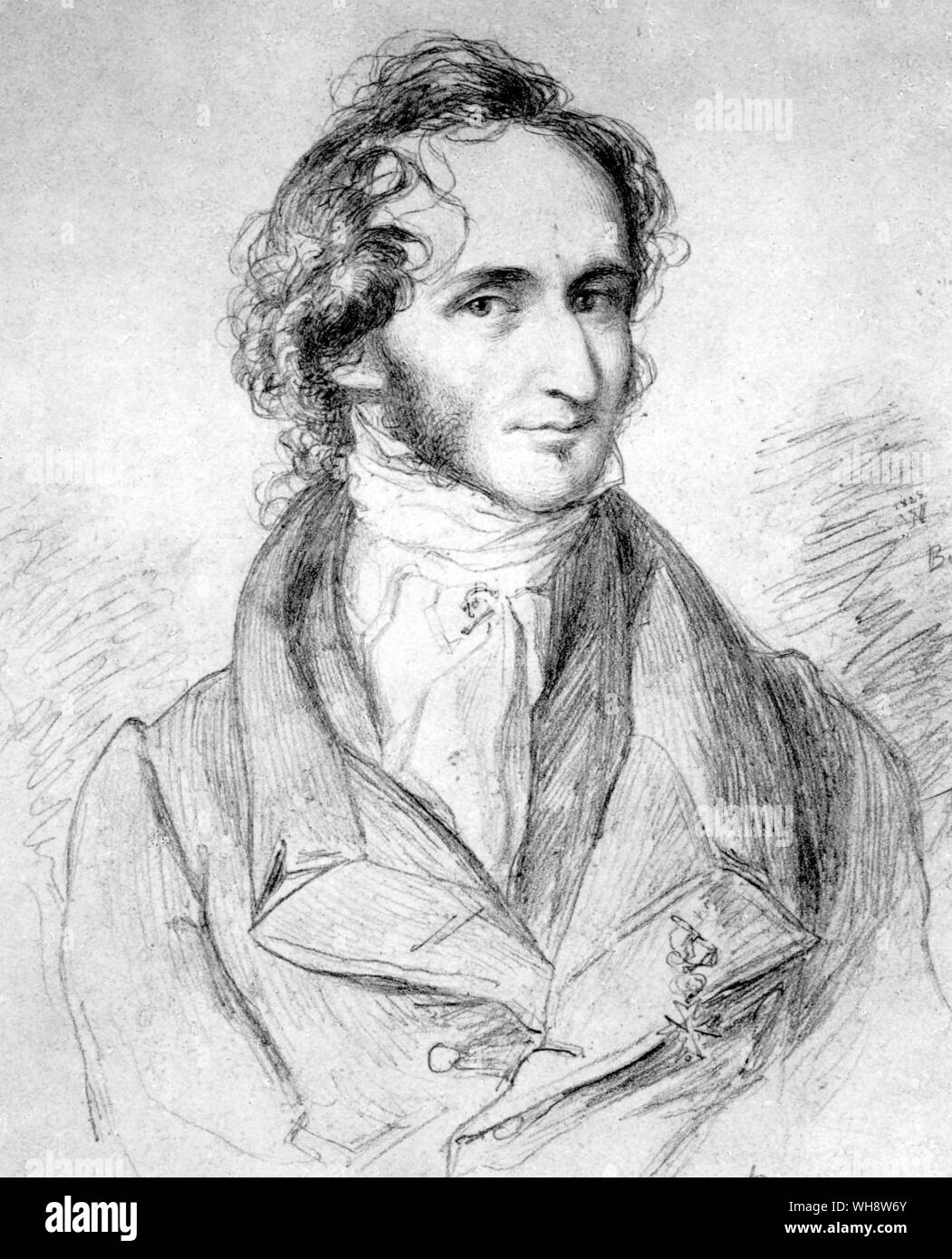 Niccolo Paganini Zeichnung von Wilhelm Hensel 1828 (1782-1840), italienischer Violinist und Komponist Stockfoto