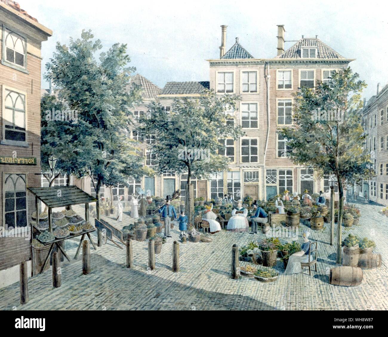 Die kleinen Gemüsemarkt in Den Haag Aquarell von Felix Mendelssohn August 1836 Stockfoto