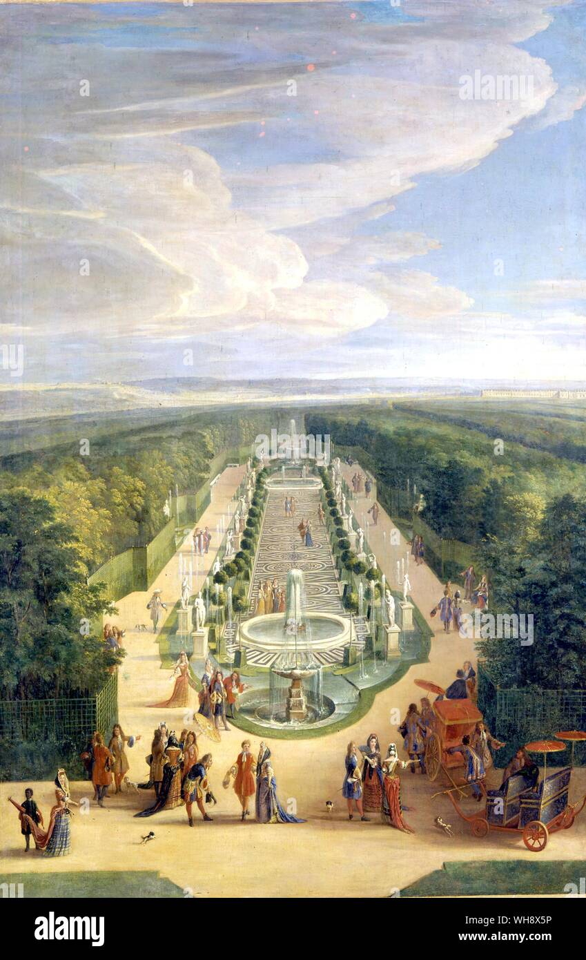 Der Eintrag von Louis XIV und Marie-Therese in Arras, 30. Juli 1667. Von einem Gemälde von Antoine van der Meulen für Marly. Der König, der mit seinem Bruder, folgt der Coach mit der Königin und Damen des Hofes. Stockfoto