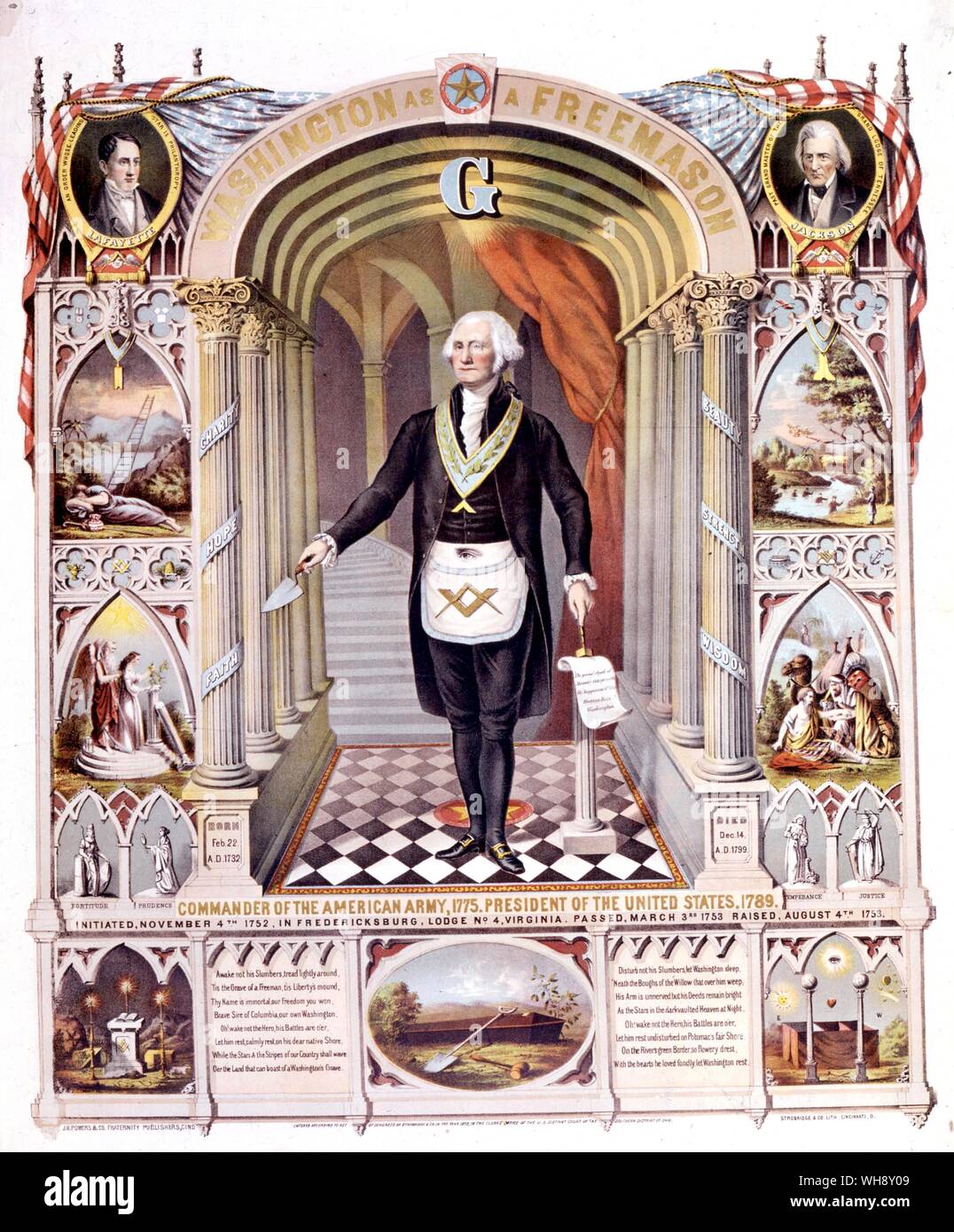 George Washington (1732-1799) als Master Mason von seiner Hütte. Stockfoto