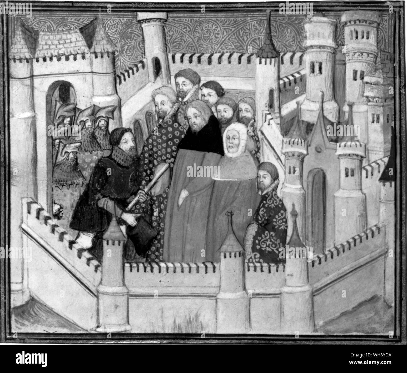 Richard II. und Henry Bolingbroke konfrontieren, auf Burg Feuerstein in Wales. Stockfoto
