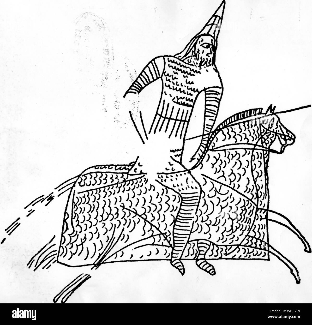 Römische Kettenhemd aus asiatischen Quellen kopiert beide Reiter und Pferd ein graffito des vor dem dritten Jahrhundert N.CHR. zu schützen. Stockfoto