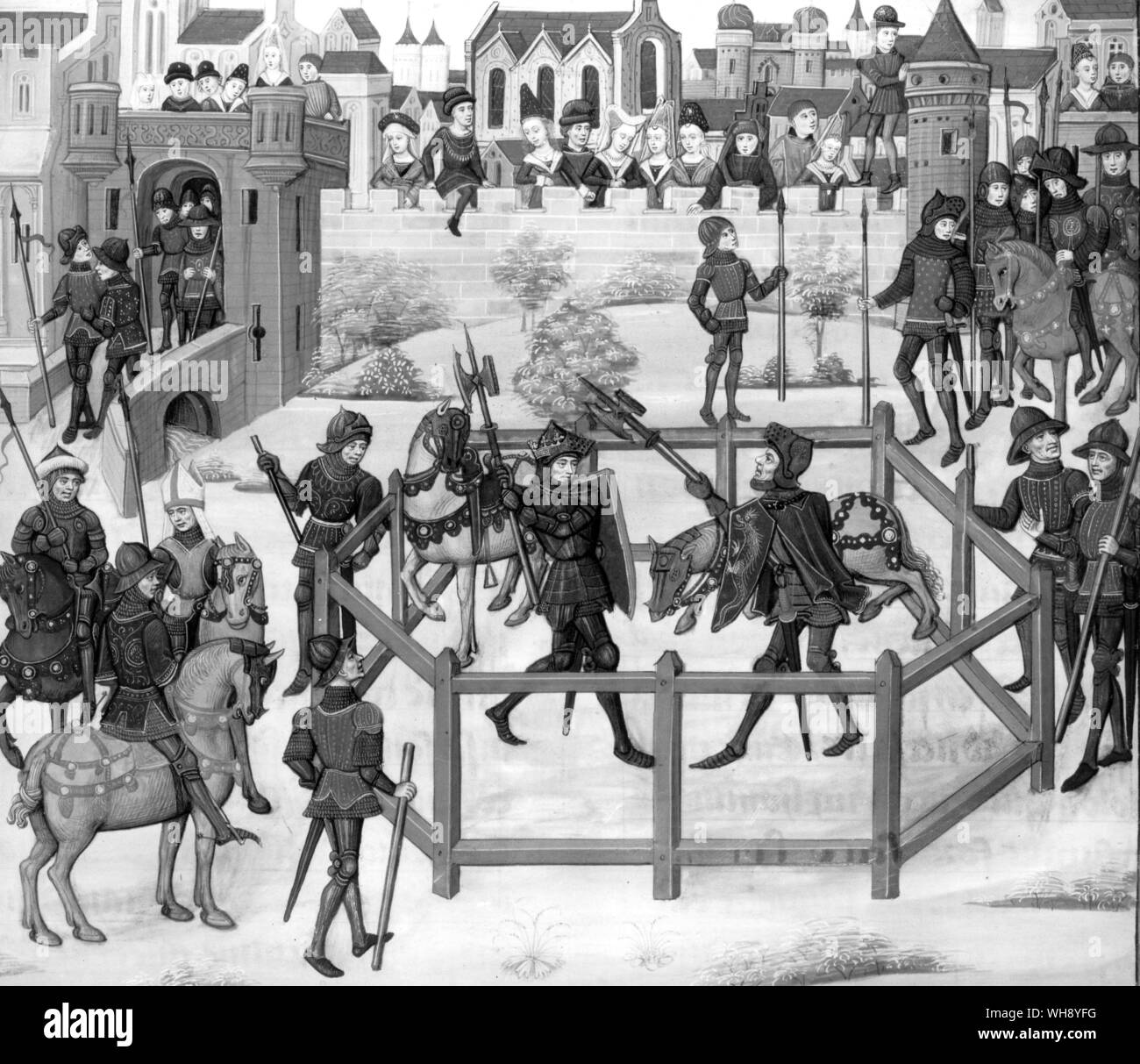 König Arthur den Kampf gegen die Römischen Tribut fifteeth Flollo aus einer französischen Chronik Stockfoto