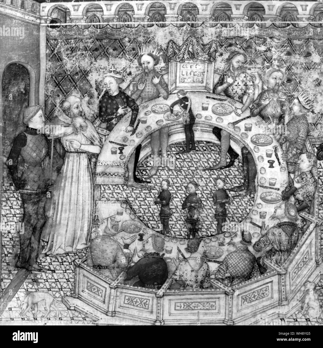 Galahad eingeführt am Runden Tisch von König Arthur Stockfoto