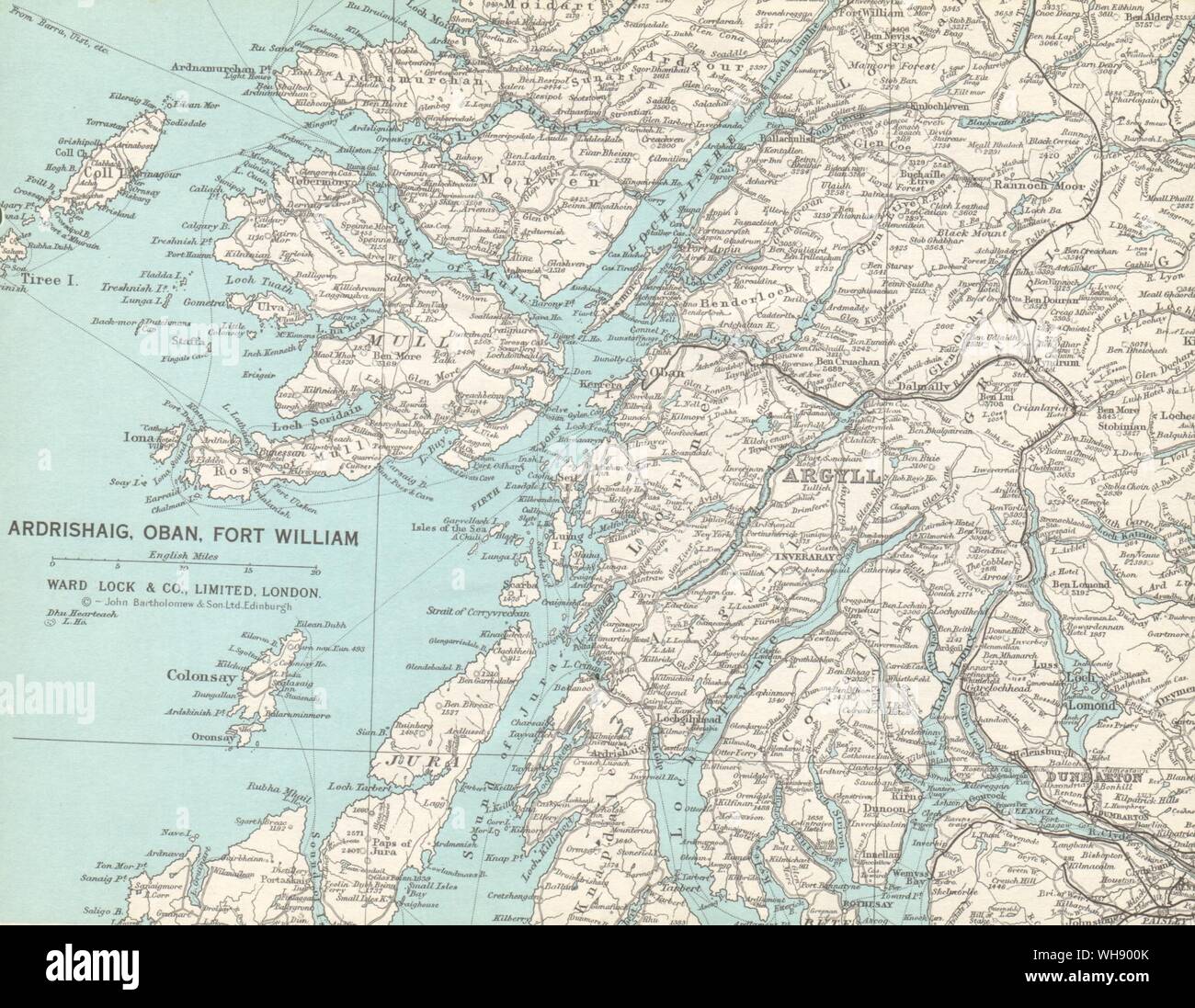 NORTH WEST SCHOTTLAND Ardrishaig Oban Fort William Argyll Jura. Station 1970 Karte sperren Stockfoto