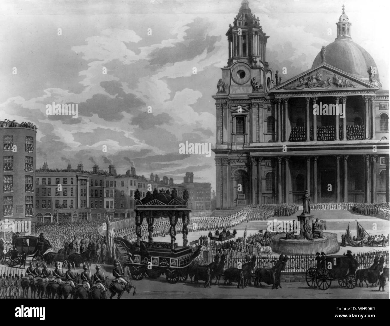 Horatio Nelson's Funeral Auto erreicht die St Paul's Kathedrale. 1806 Stockfoto