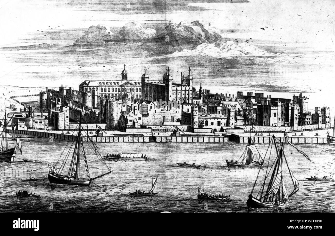 ... Methinks Es ist eine traurige Sache, die sich auf Freunde, die gesendet.' Der Tower von London, wo Marlborough für sechs Wochen im Jahr 1692 inhaftiert war. Leonard Knyff (1650-1721) und Jan Kip (1653-1722) Stockfoto