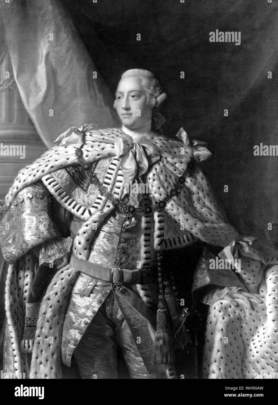 Georg III., König von England, von Allan Ramsey. Das Gericht in England war weit mehr formal als das Gericht in Neapel. Es war nur widerwillig, dass George III Sir William's Ehe mit Emma, wenn Sie nach England im Jahre 1791 kehrte zugestimmt.. Stockfoto