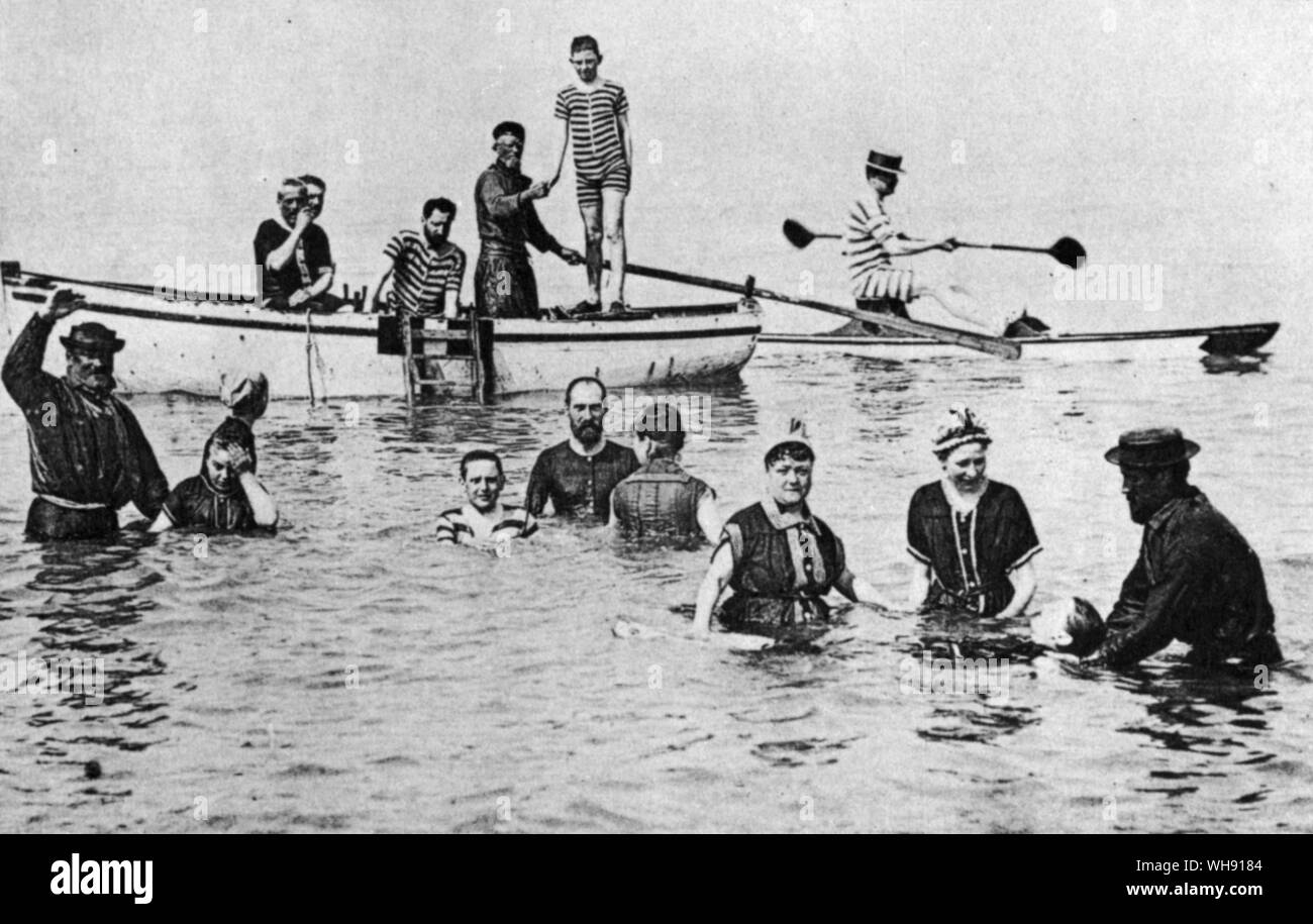 Die Pariser waren nicht geneigt, zu schwimmen au naturel eine Szene während des Zweiten Kaiserreichs Stockfoto